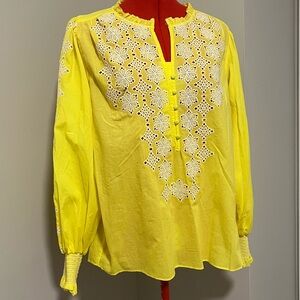 Gibson Latimer Yellow Blouse with White Embroidery